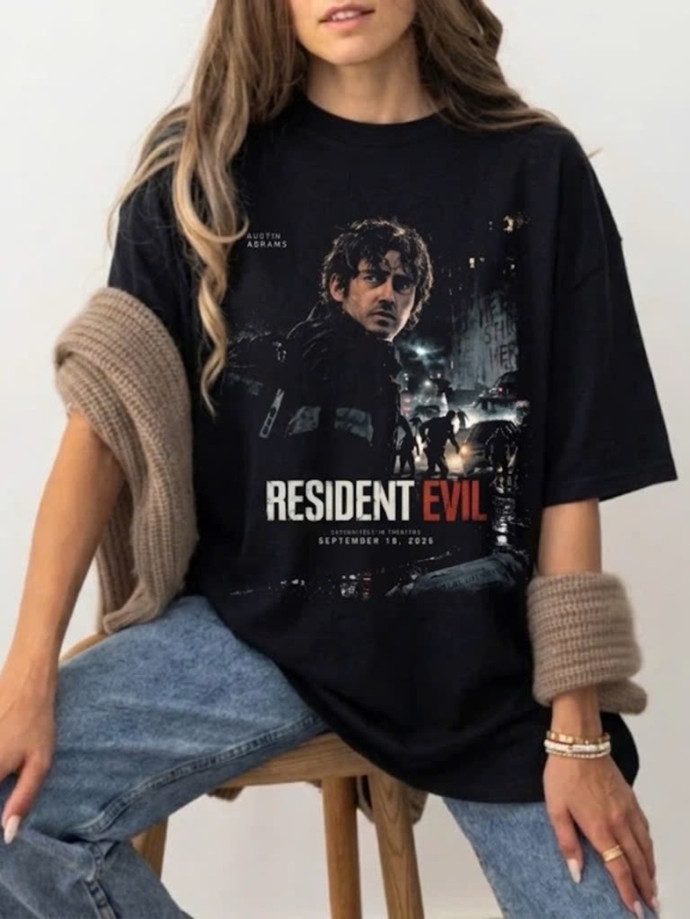 Resident Evil Black T-Shirt featuring Austin Abrams (Movie Promo Merchandise)